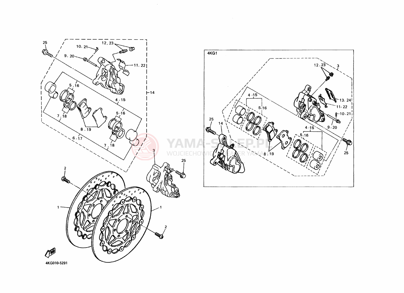Schemat "Zacisk hamulcowy + tarcza przód" do Yamaha XJR1200
