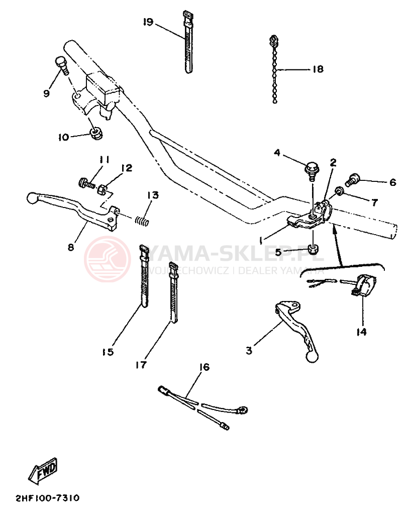Schemat "Kierownica i osprzęt" do Yamaha YZ80T