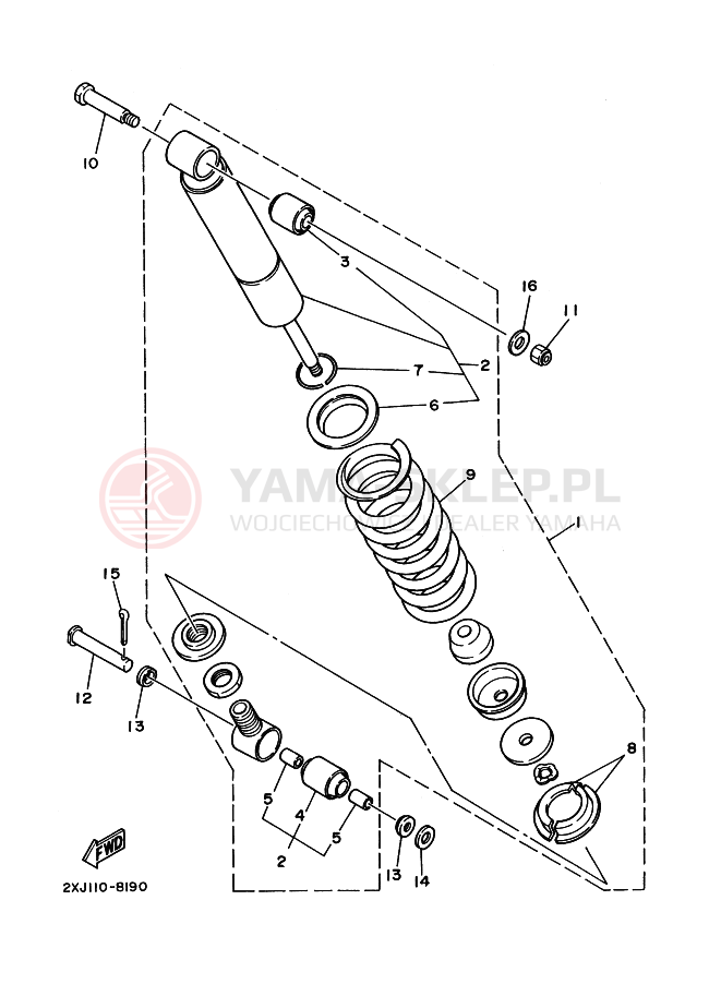 Schemat "zawieszenie tył" do Yamaha BLASTER