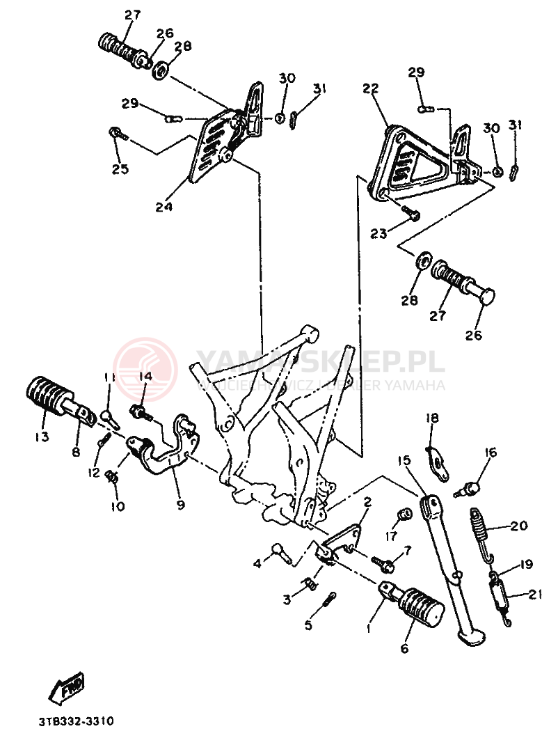 Schemat "Stopka postojowa i podnóżki" do Yamaha XT600