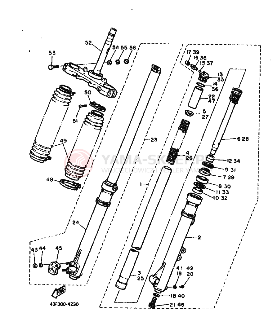 Schemat "Amortyzatory przód" do Yamaha XT500L