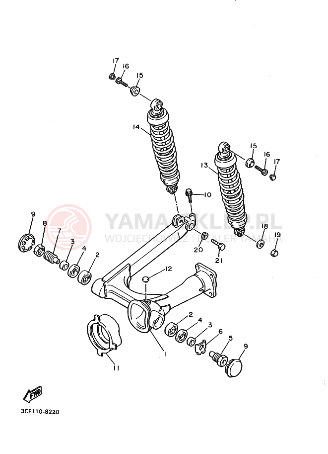 Schemat "wahacz, zawieszenie tył" do Yamaha XV750 VIRAGO