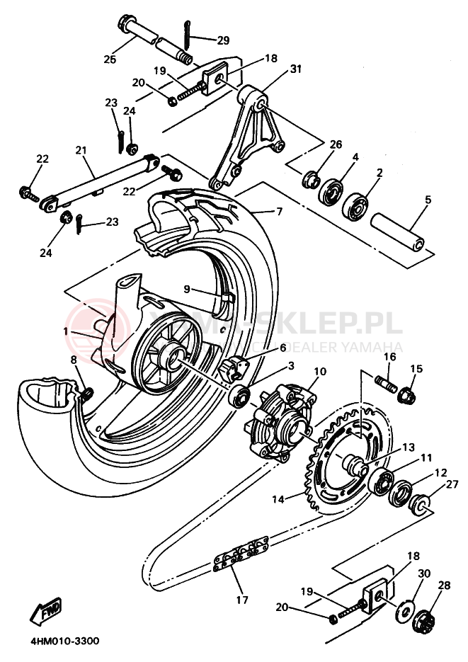 Schemat "Koło tył" do Yamaha XJR400
