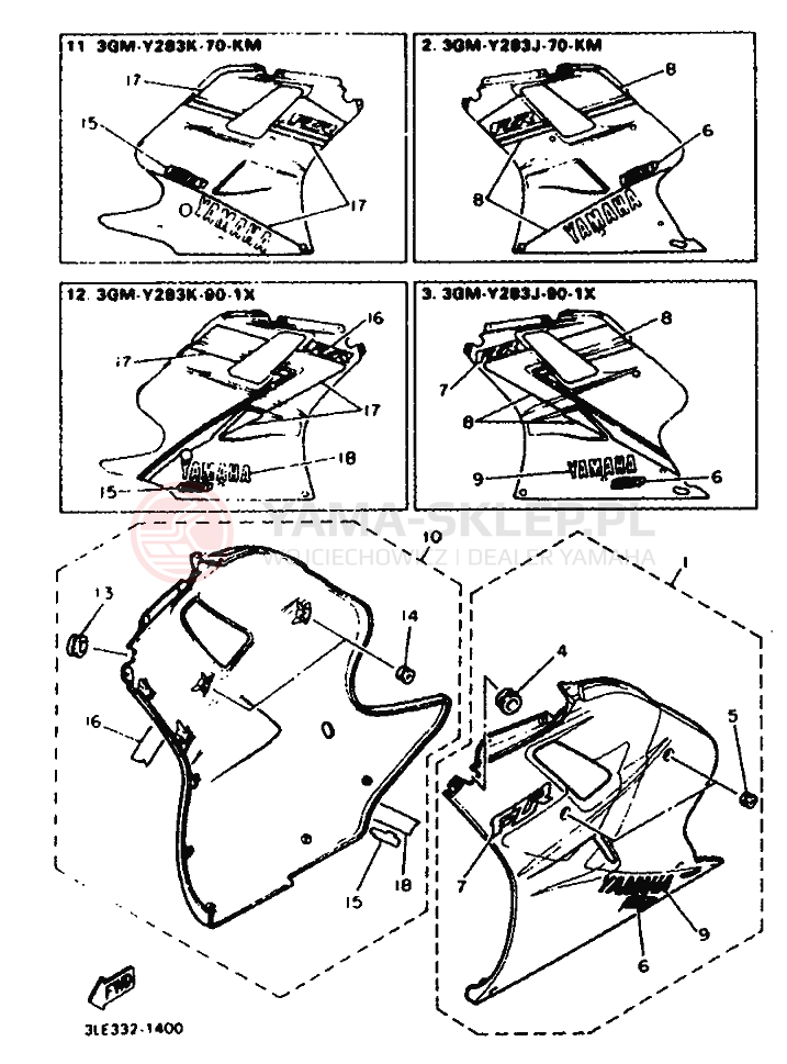 Schemat "elementy nadwozia" do Yamaha FZR1000