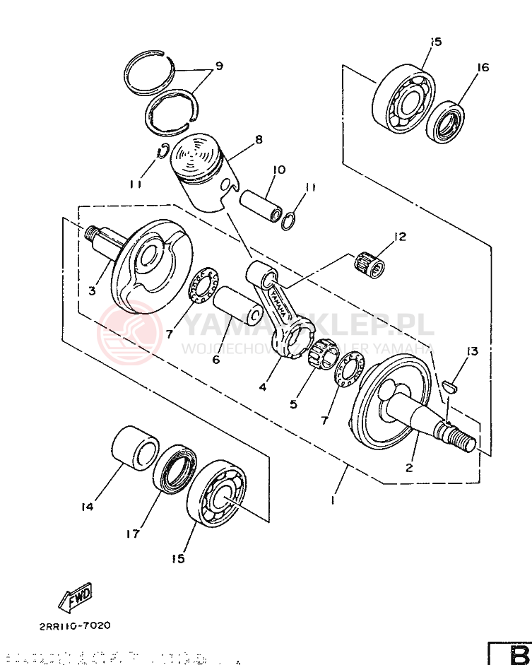 Schemat "Wał korbowy, tłok" do Yamaha YSR50T