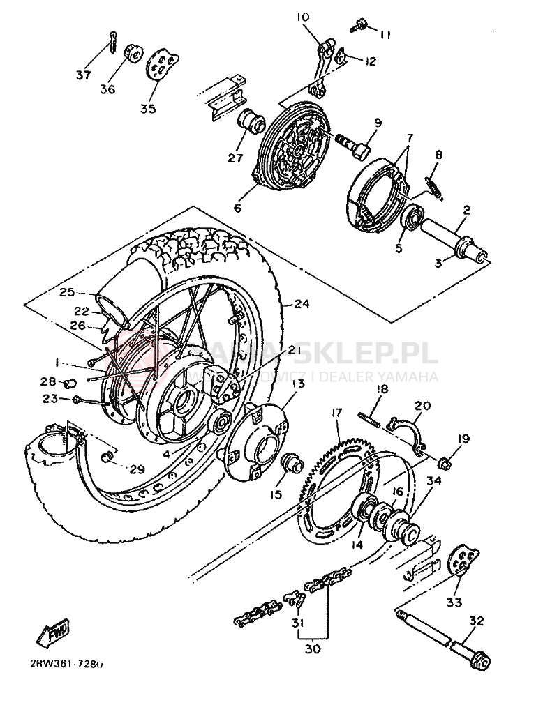 Schemat "Koło tył" do Yamaha XT600Z