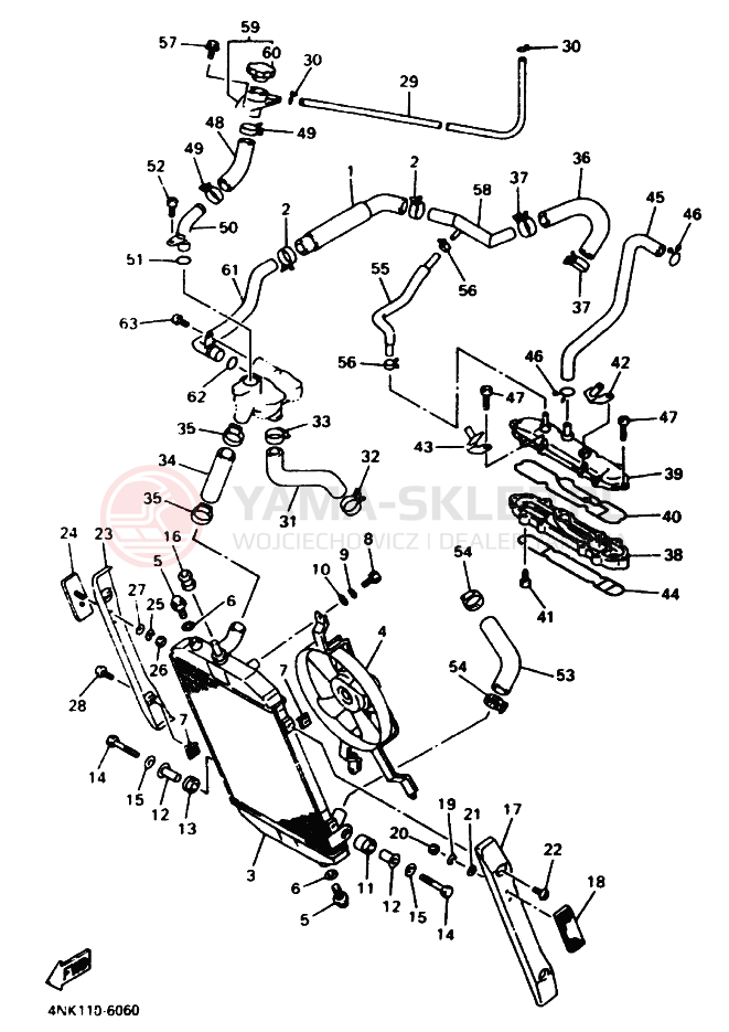 Schemat "Węże chłodnicy" do Yamaha XVZ13A ROYAL STAR
