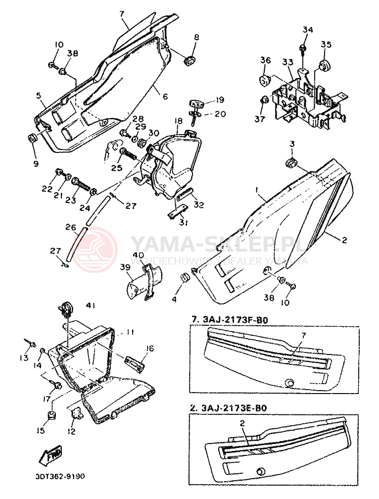 Schemat "Owiewki, pola numer., zb. oleju" do Yamaha XT500Z