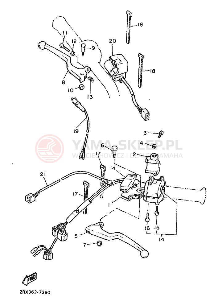 Schemat "Kierownica i osprzęt" do Yamaha XT500Z