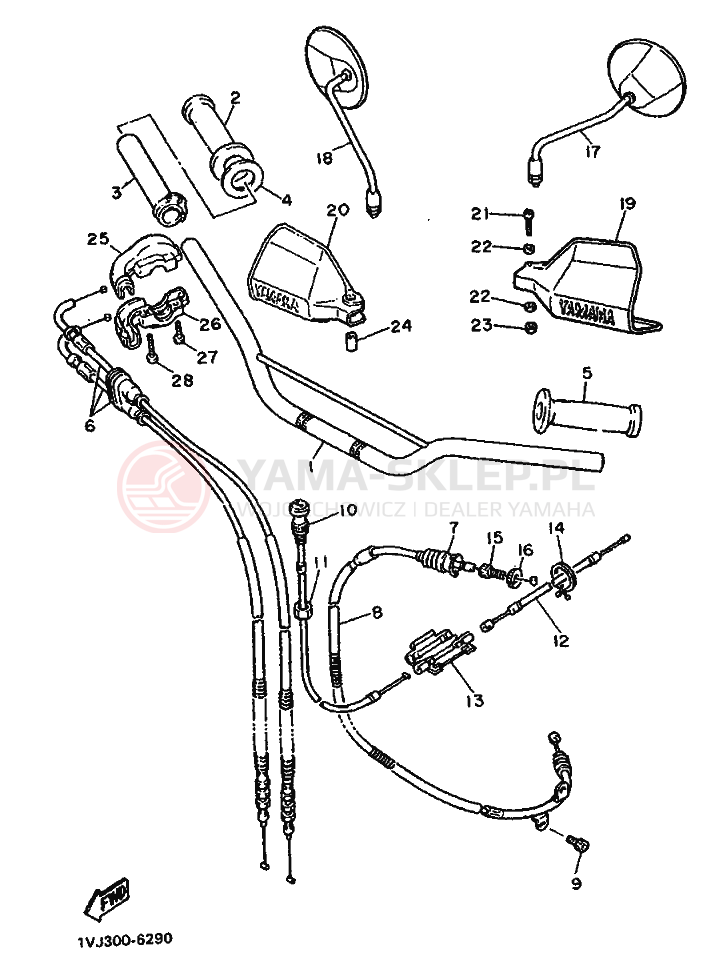 Schemat "Kierownica i osprzęt" do Yamaha XT600Z TENERE