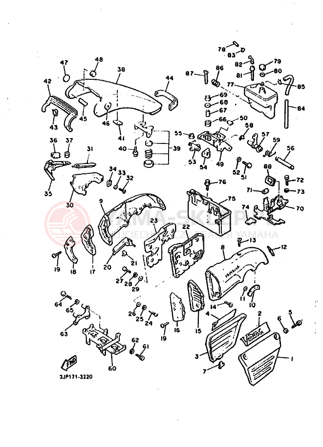 Schemat "Pokrywa boczna" do Yamaha VMX12 VMX12F VMAX