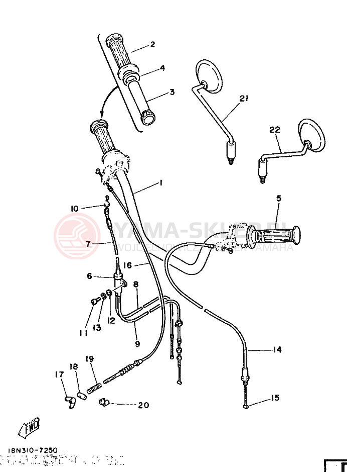 Schemat "Kierownica i osprzęt" do Yamaha YB100