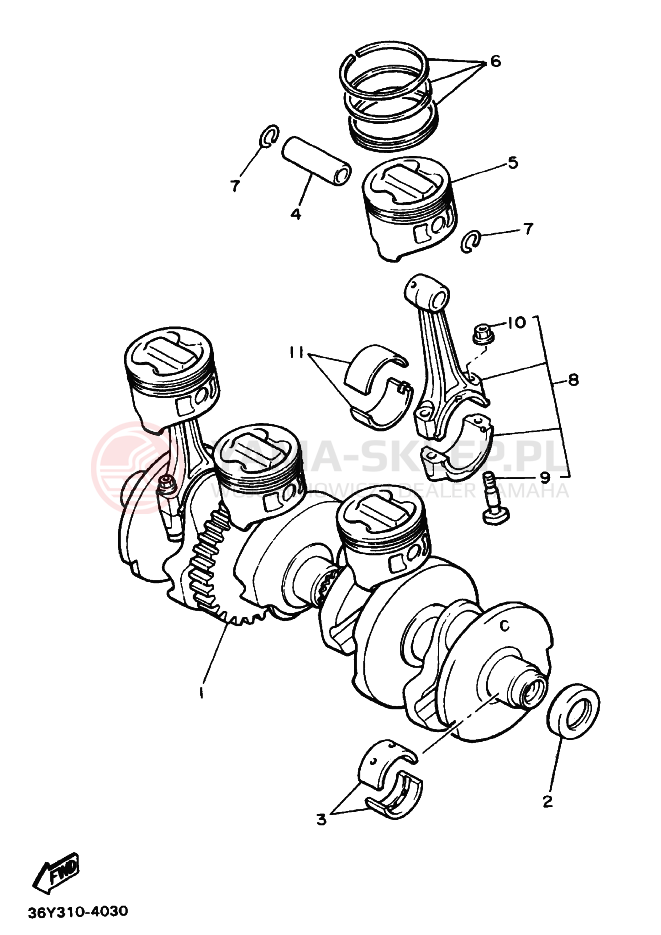 Schemat "Wał korbowy, tłok" do Yamaha XJR1200
