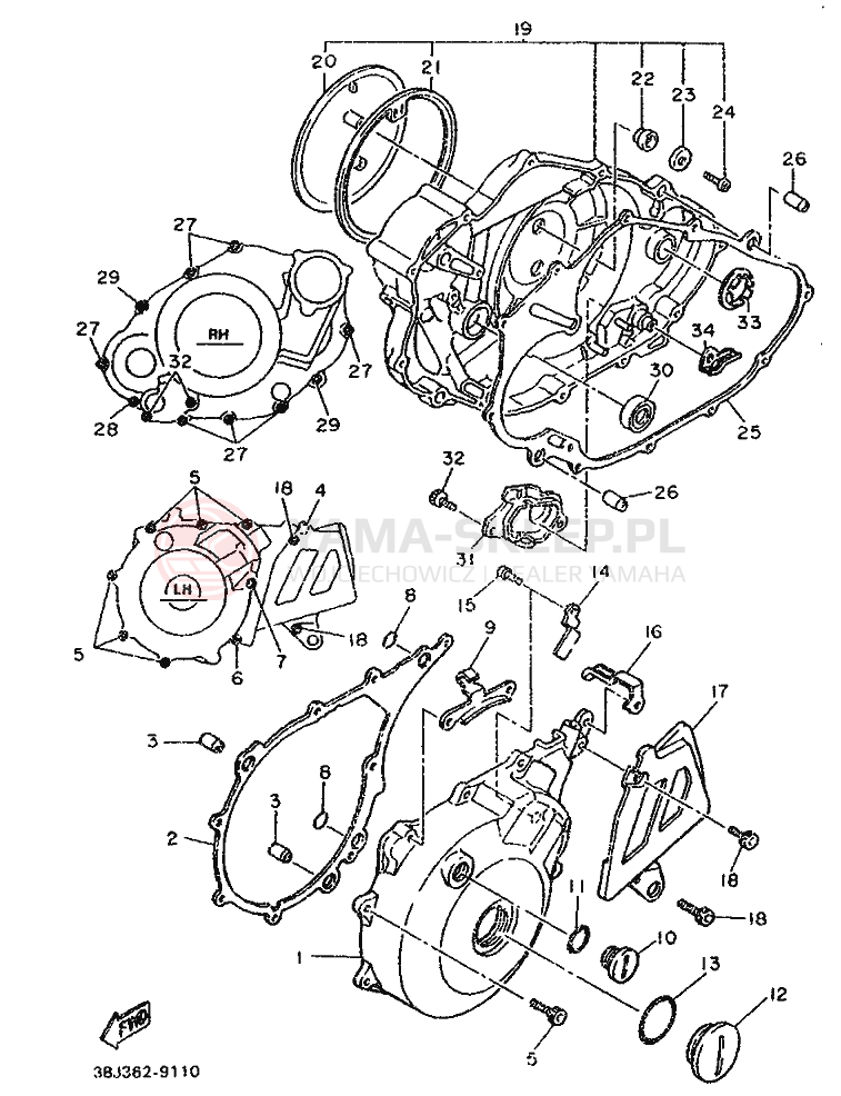 Schemat "Pokrywa silnika" do Yamaha XT500T