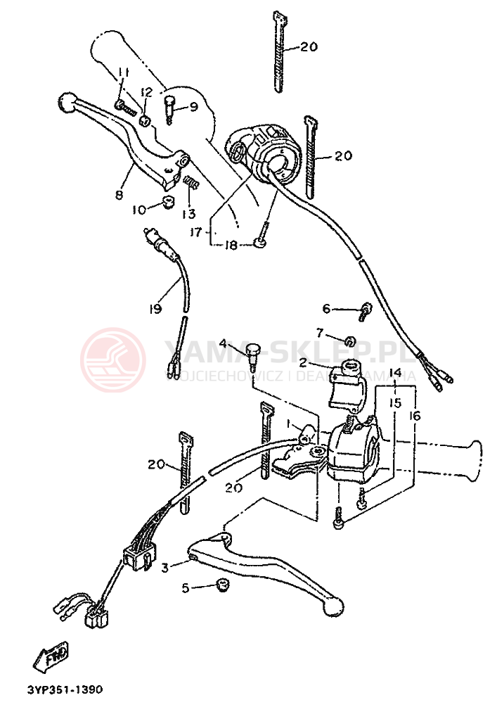 Schemat "Kierownica i osprzęt" do Yamaha XT600
