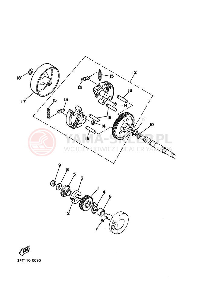 Schemat "sprzęgło" do Yamaha PW50