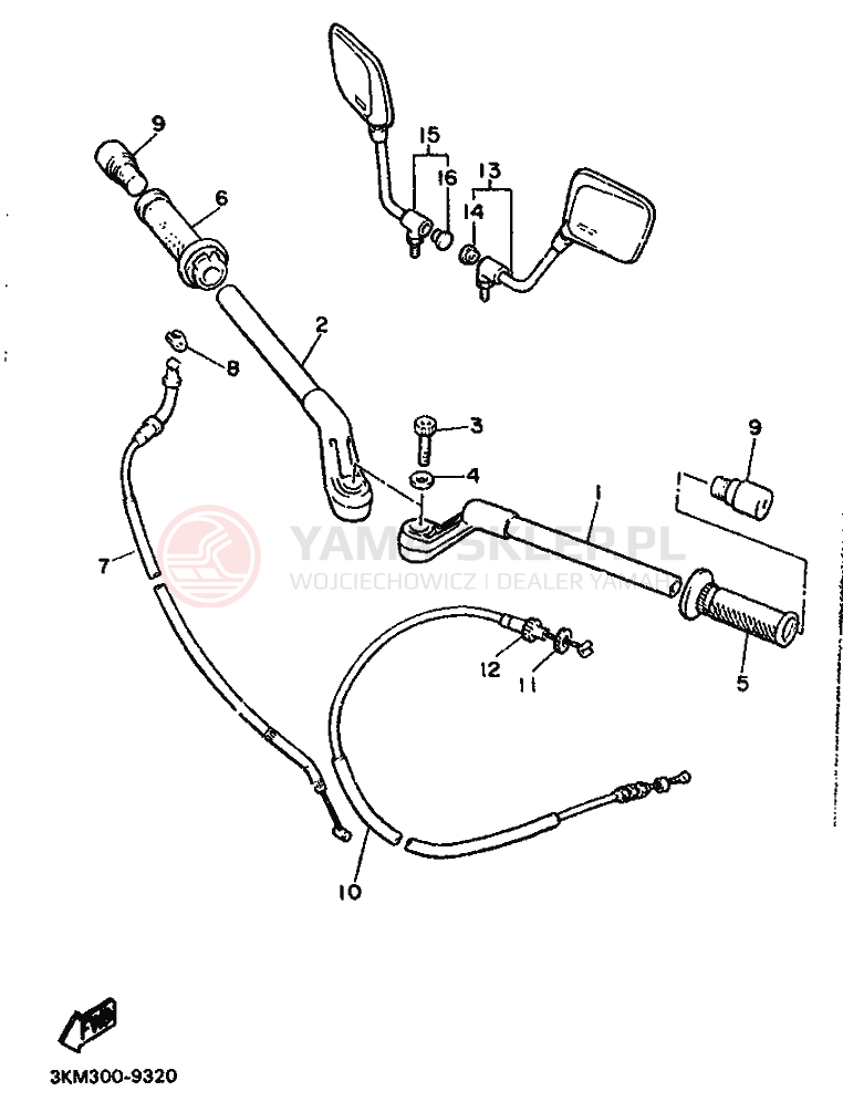 Schemat "Kierownica i osprzęt" do Yamaha XJ600
