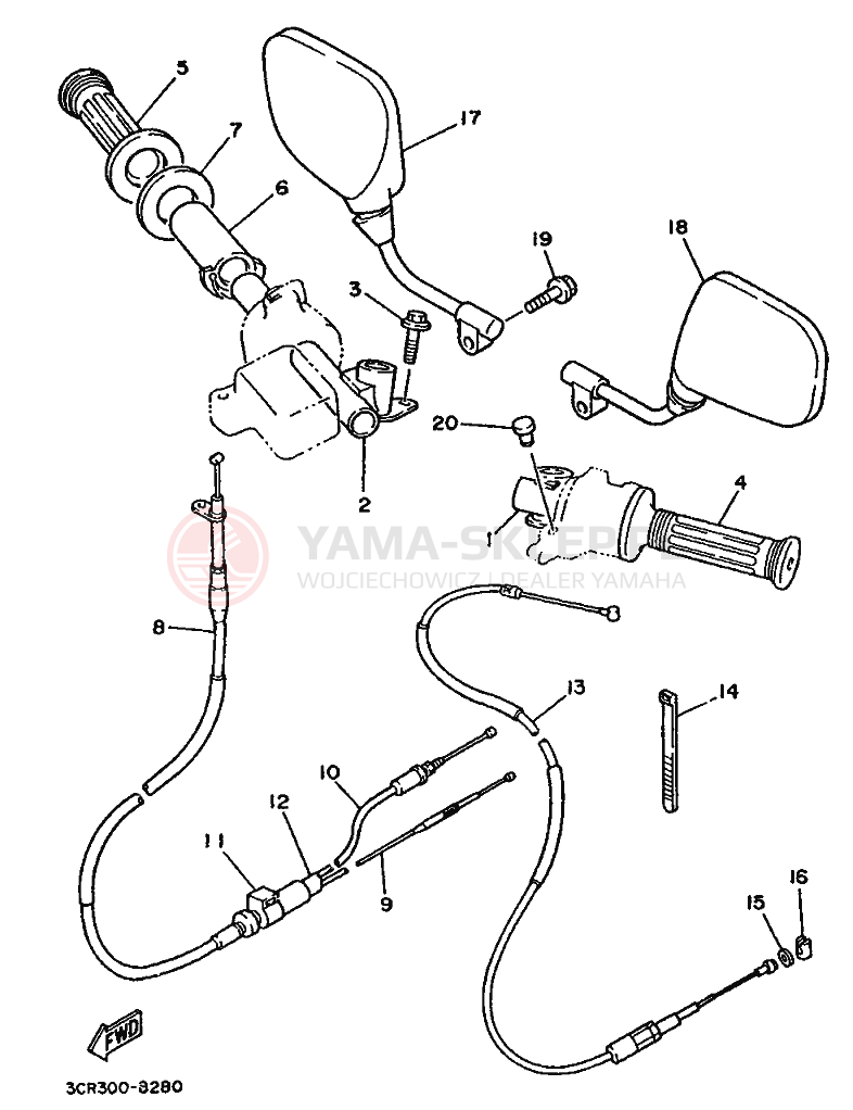 Schemat "Kierownica i osprzęt" do Yamaha YSR80