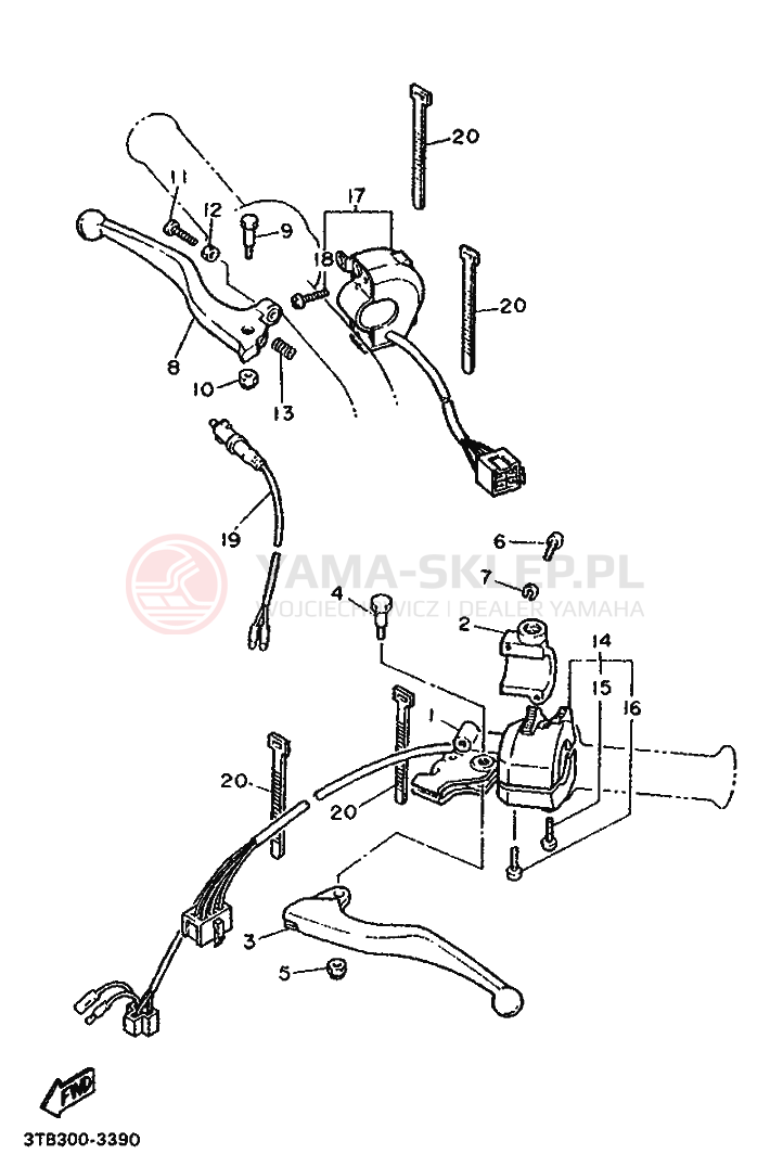 Schemat "Kierownica i osprzęt" do Yamaha XT600E