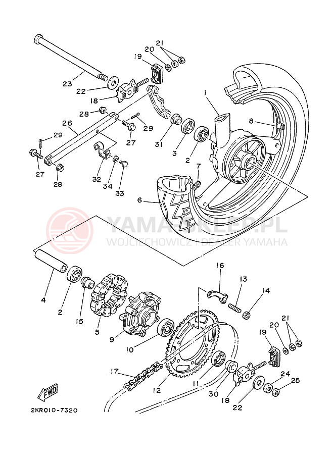 Schemat "Koło tył" do Yamaha FZR250