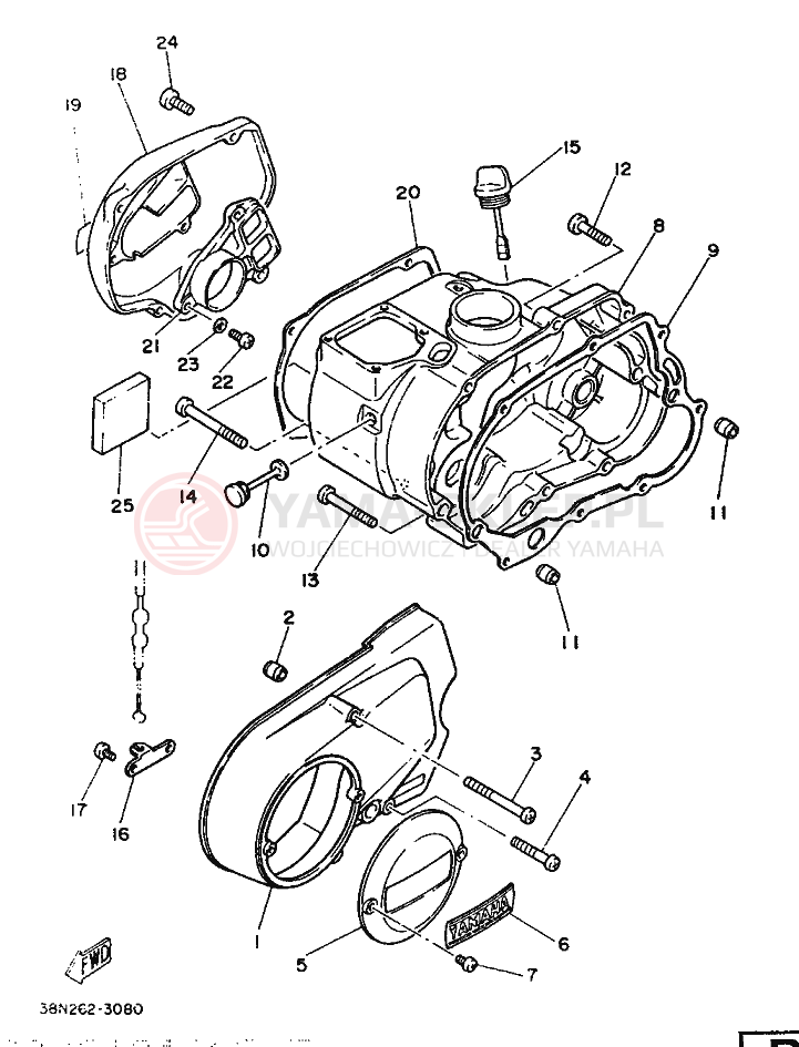 Schemat "Pokrywa silnika" do Yamaha YB100