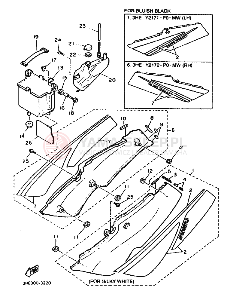 Schemat "Owiewki, pola numer., zb. oleju" do Yamaha FZR500