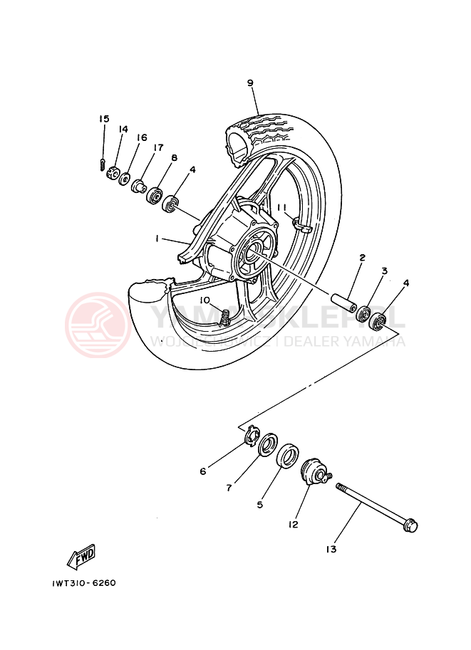 Schemat "Koło przód" do Yamaha RD350LCF
