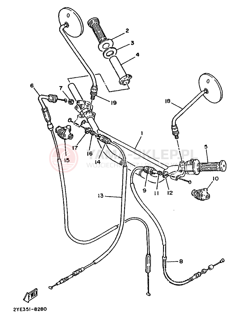 Schemat "Kierownica i osprzęt" do Yamaha XT125