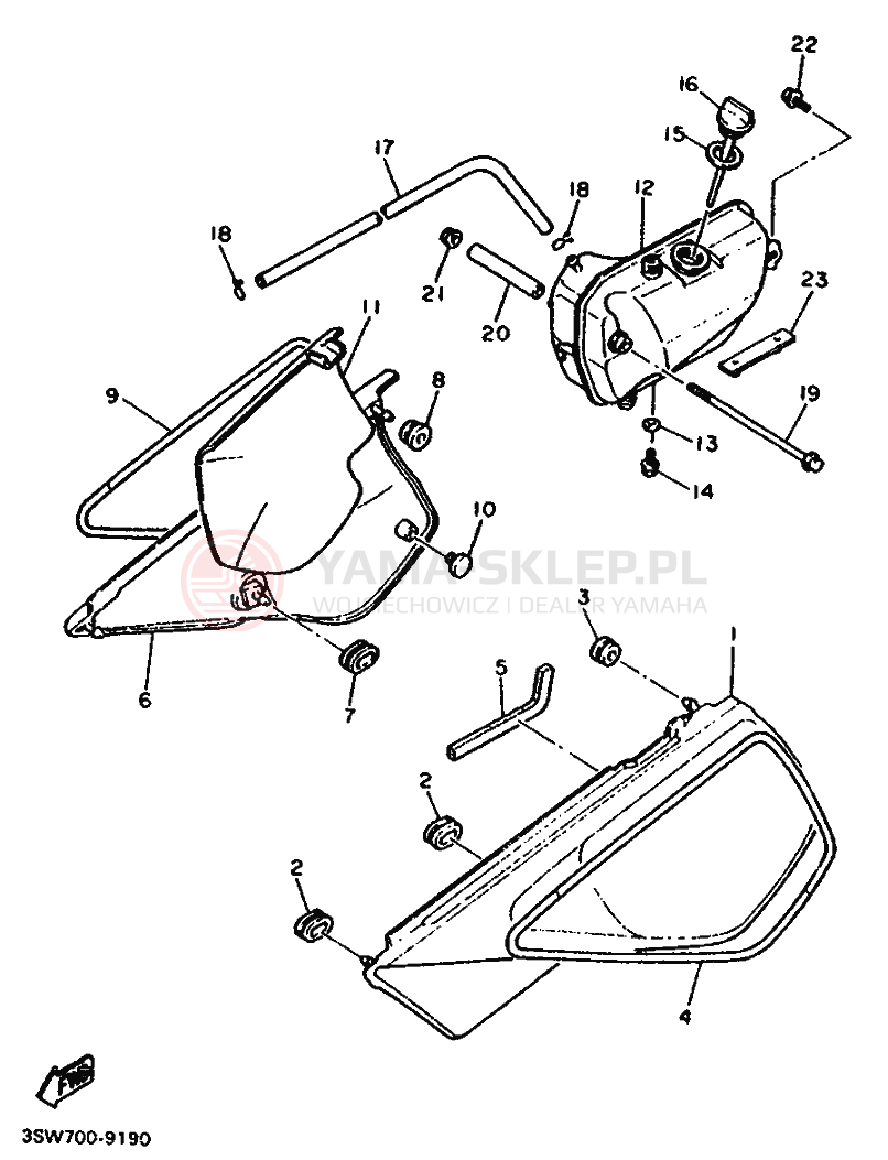 Schemat "POKRYWA BOCZNA I ZBIORNIK OLEJU" do Yamaha TT600