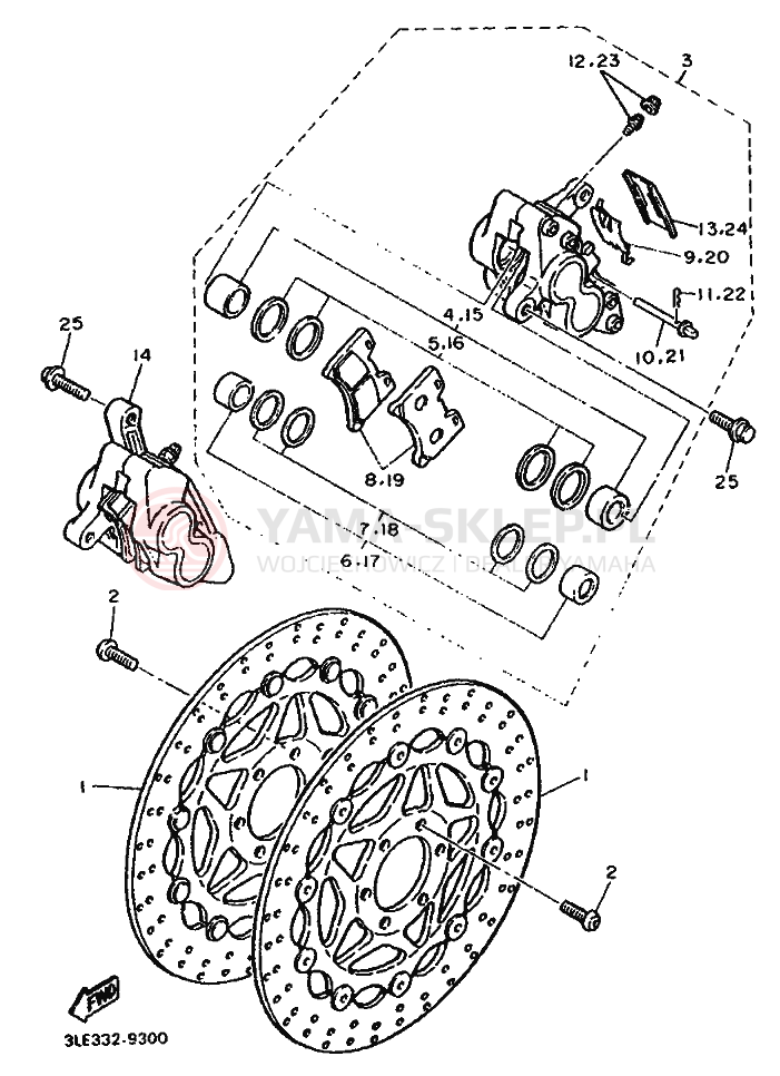 Schemat "Zacisk hamulcowy + tarcza przód" do Yamaha FZR1000