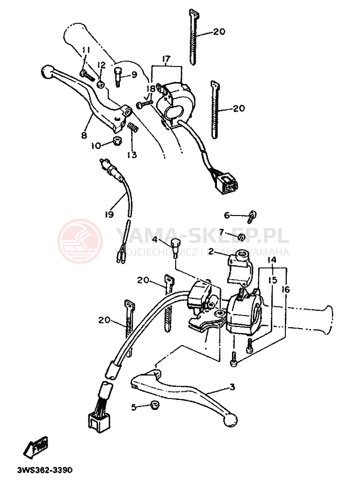 Schemat "Kierownica i osprzęt" do Yamaha XT500E