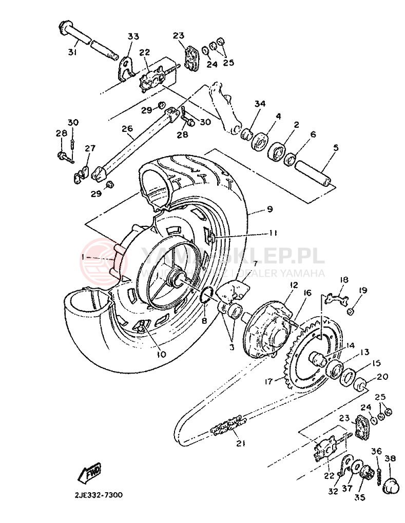 Schemat "Koło tył" do Yamaha FZX750