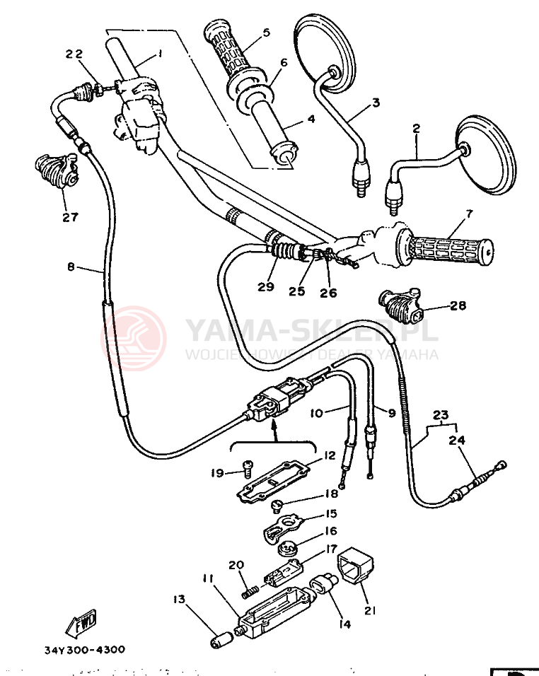 Schemat "Kierownica i osprzęt" do Yamaha DT125