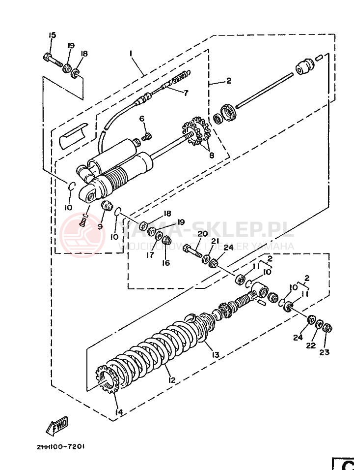 Schemat "zawieszenie tył" do Yamaha YZ250