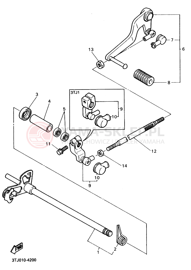 Schemat "Dźwignia zmiany biegów, wałek" do Yamaha FZR400RR