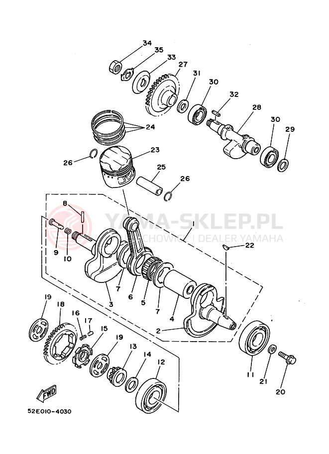 Schemat "Wał korbowy, tłok" do Yamaha SRX250