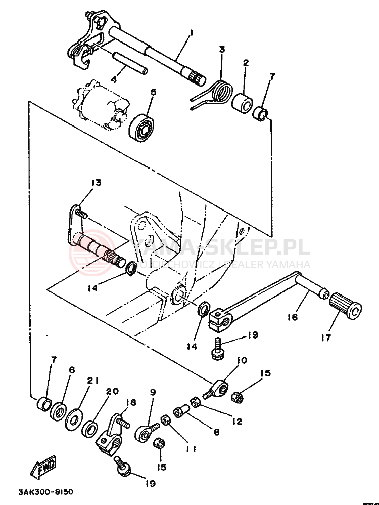 Schemat "Dźwignia zmiany biegów, wałek" do Yamaha TZ250