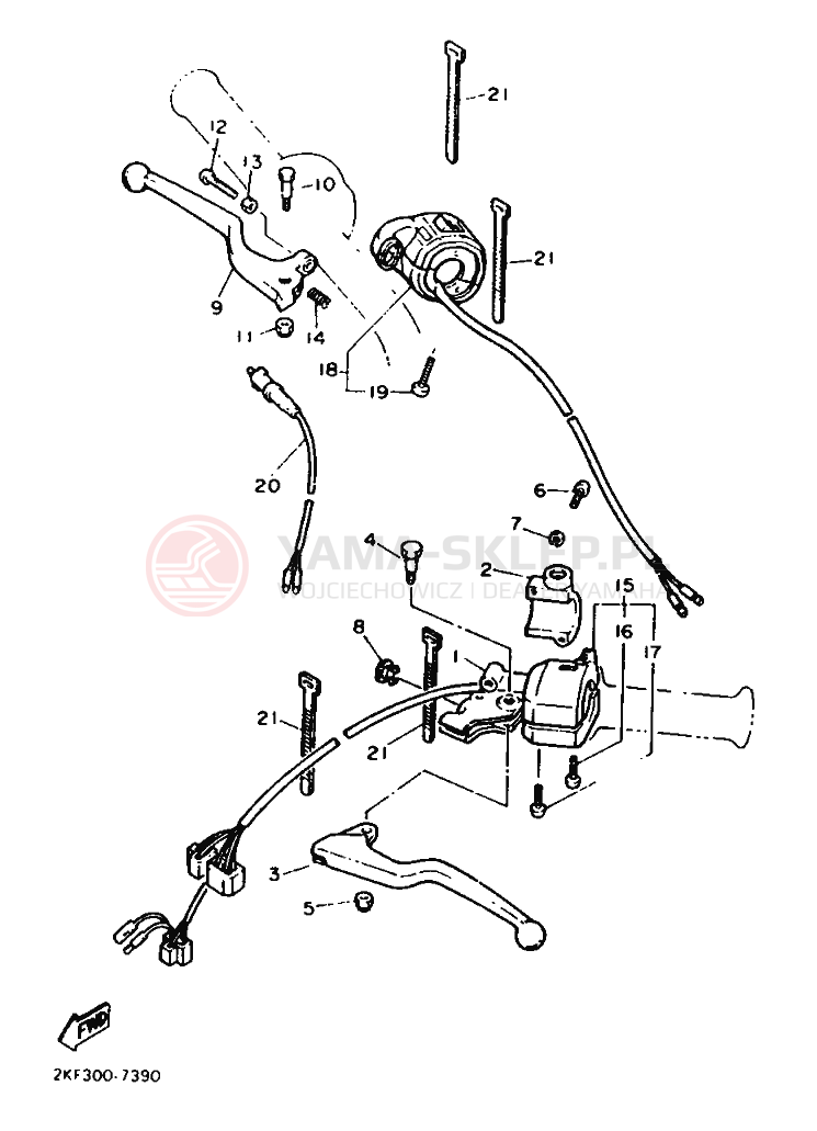 Schemat "Kierownica i osprzęt" do Yamaha XT600N