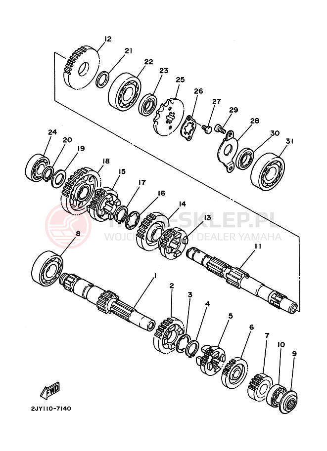 Schemat "Skrzynia biegów " do Yamaha TW200E