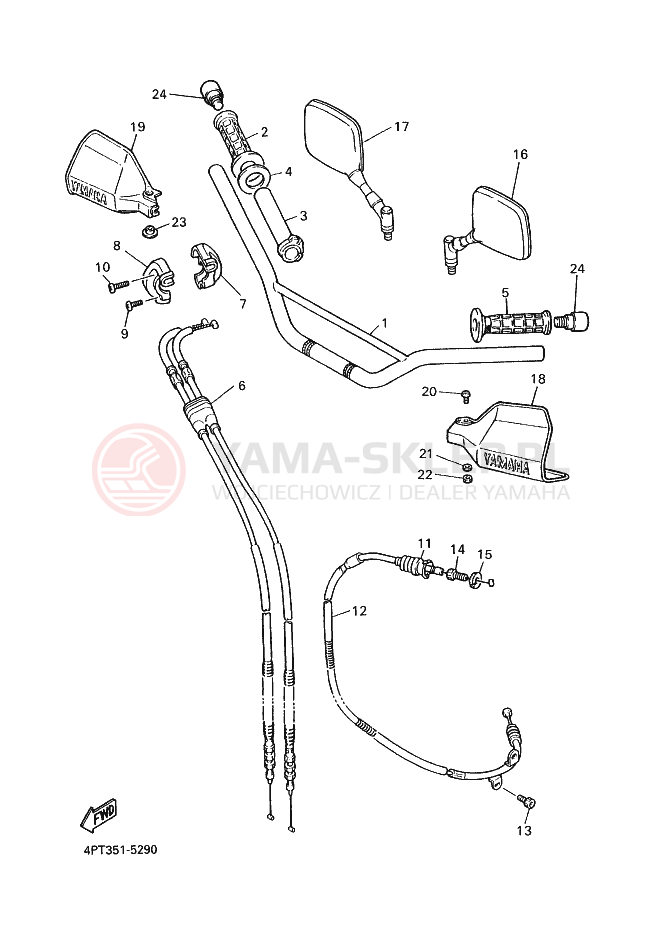 Schemat "Kierownica i osprzęt" do Yamaha XT500E