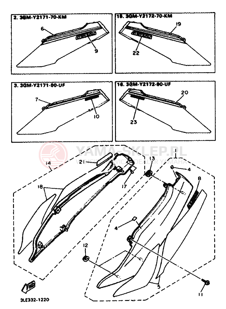 Schemat "Owiewki, pola numer., zb. oleju" do Yamaha FZR1000