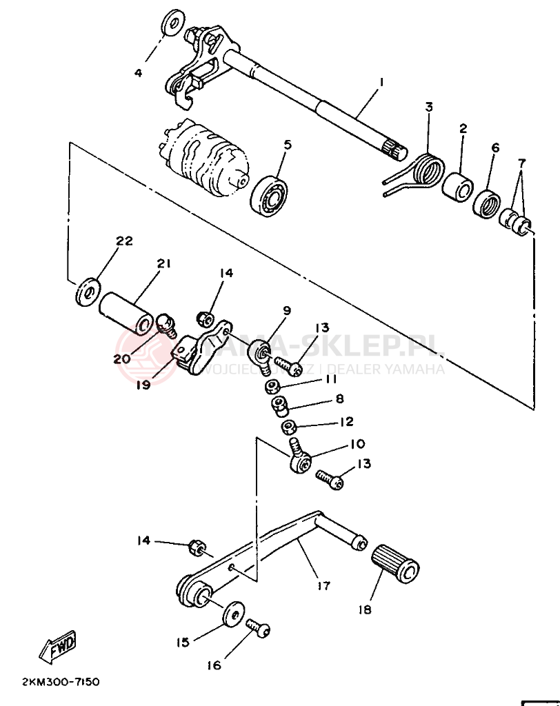 Schemat "Dźwignia zmiany biegów, wałek" do Yamaha TZ250