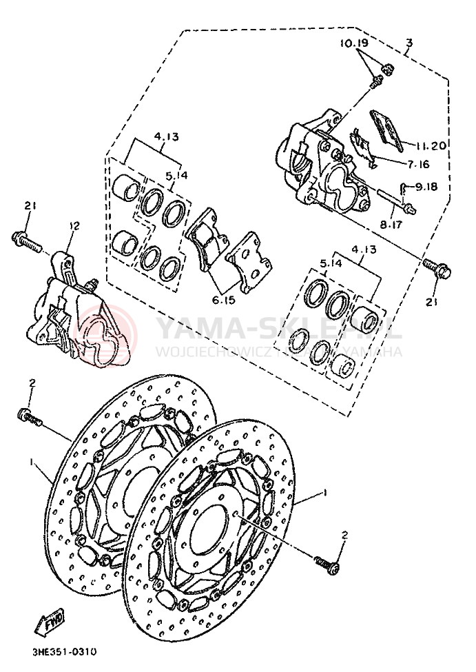 Schemat "Zacisk hamulcowy + tarcza przód" do Yamaha FZR500