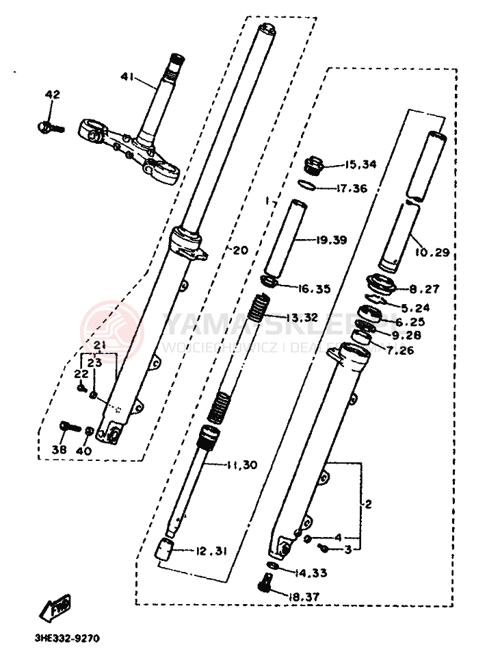 Schemat "Amortyzatory przód" do Yamaha FZR600 GENESIS