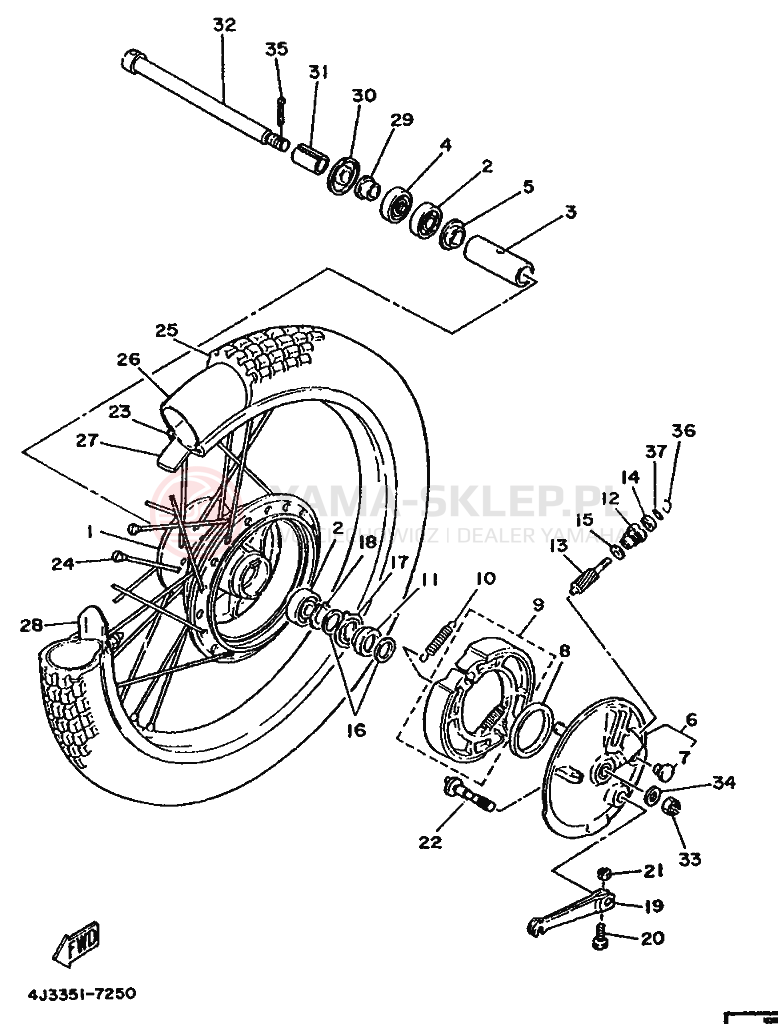 Schemat "Koło przód" do Yamaha DT125-MX