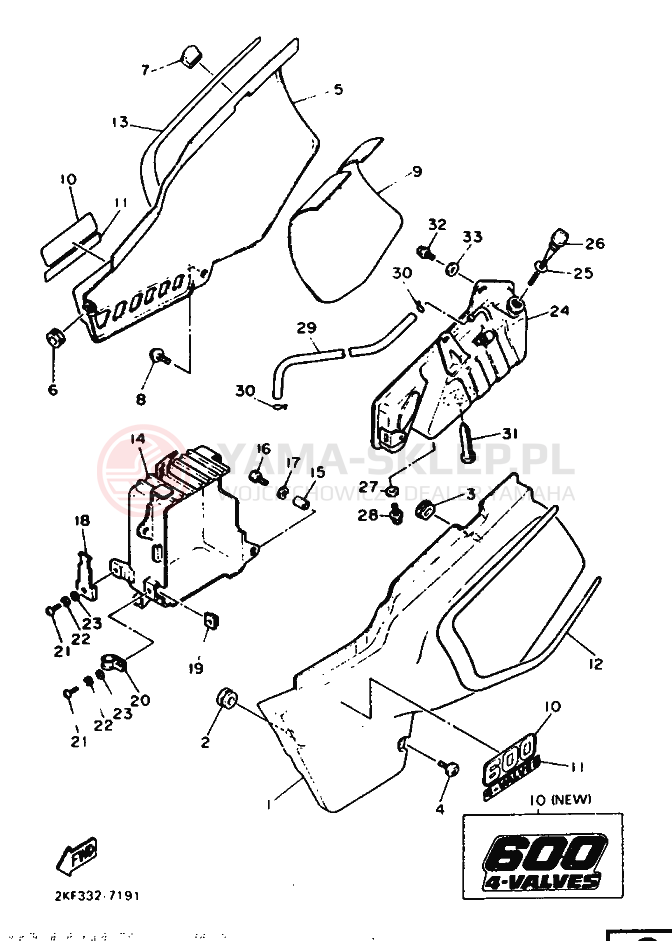 Schemat "Owiewki, pola numer., zb. oleju" do Yamaha XT600