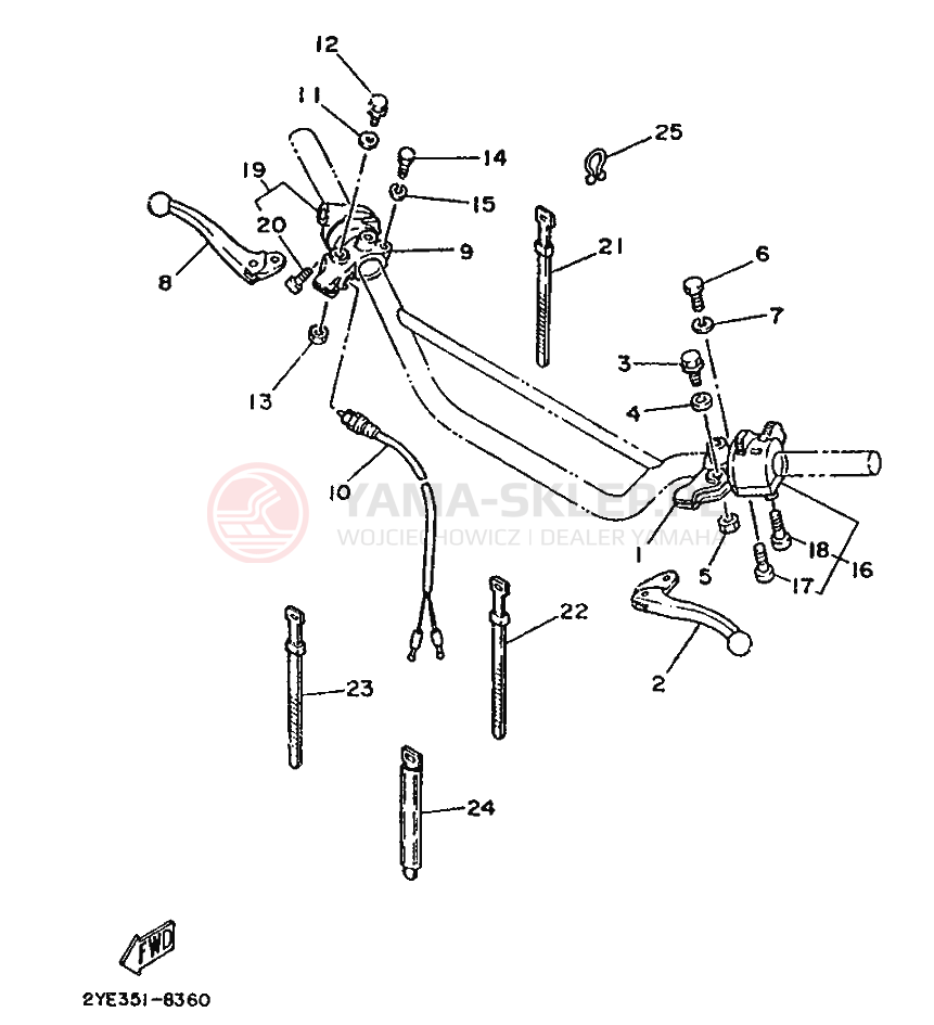 Schemat "Kierownica i osprzęt" do Yamaha XT125