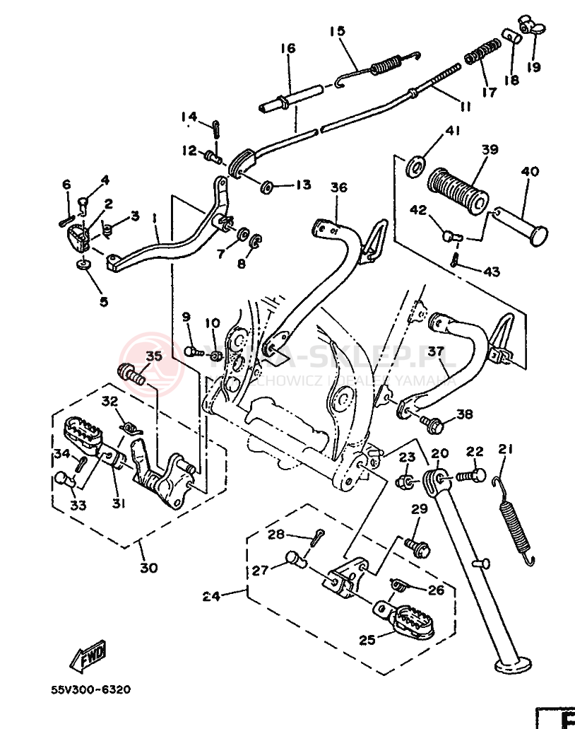 Schemat "Stopka postojowa i podnóżki" do Yamaha XT350