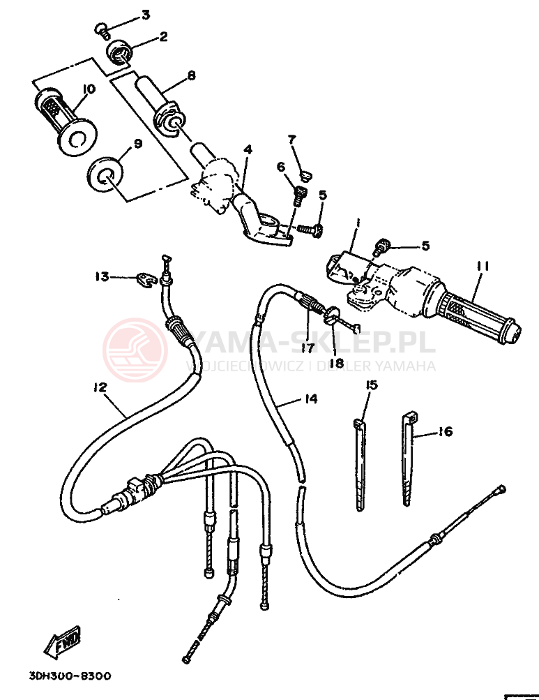 Schemat "Kierownica i osprzęt" do Yamaha RD350LC