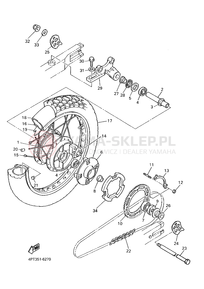 Schemat "Koło tył" do Yamaha XT600E